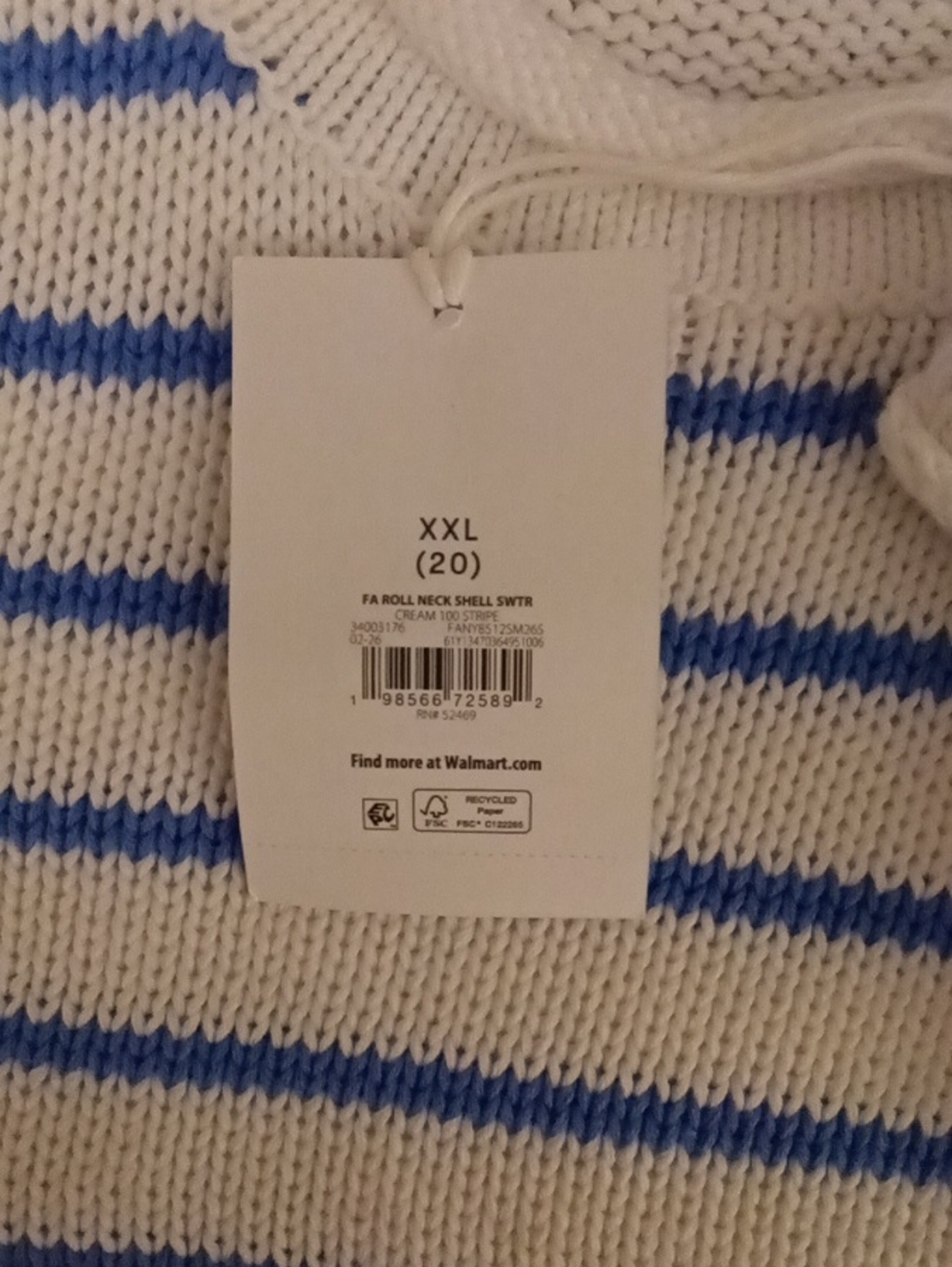 Striped Roll Neck Sweater in Cream and Blue